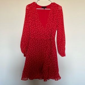 Sexy Banana Republic Heart Deep V Neck Red Long Sleeve Dress - Size 4.